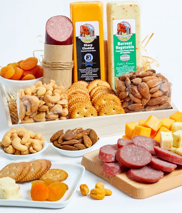 Cheese, Sausage, Crackers and Nuts Gift Tray